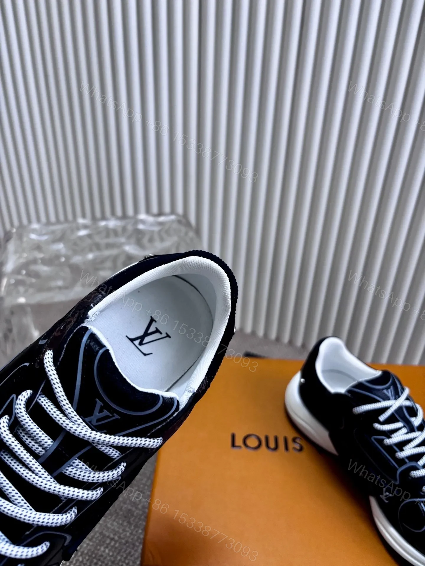 View 2 of LV Women Black Mesh Leather Sneakers