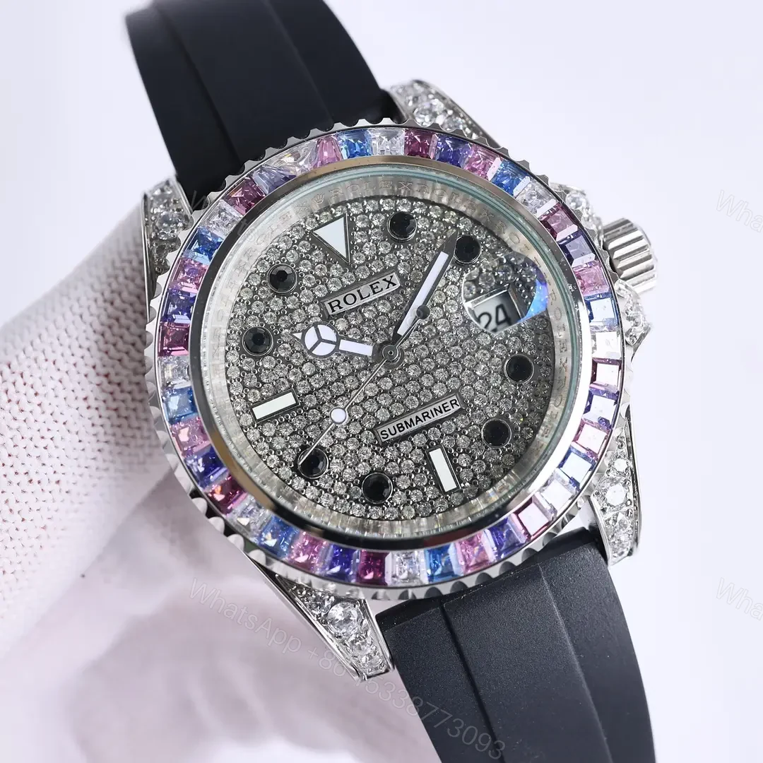 View 2 of Best Rolex Submariner rainbow replica 40MM Pavé Dial Black Rubber Strap Edition RG-SUB-RAINBOW-PAVE-RUBBER-40