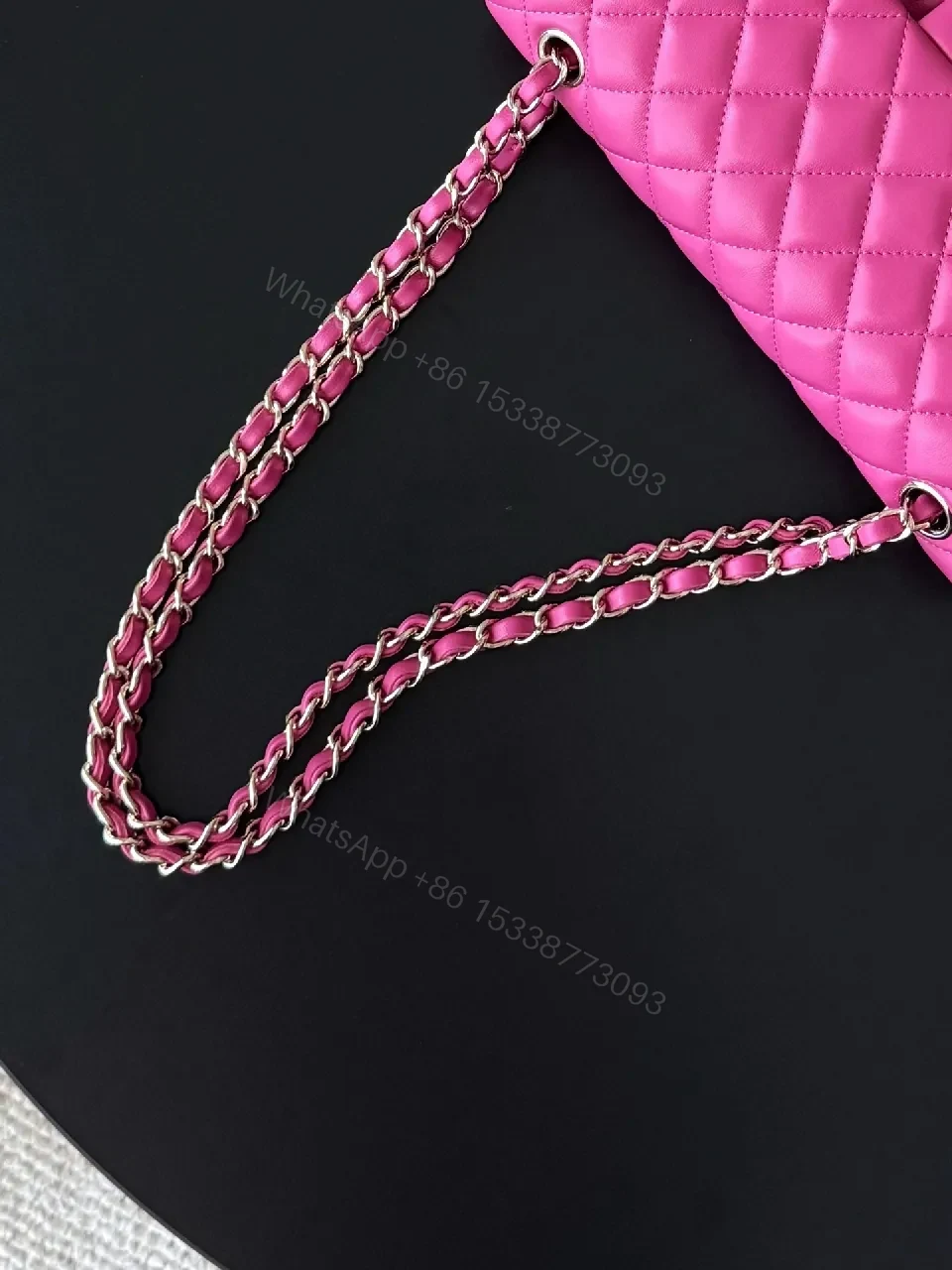 View 3 of Vibrant Pink Quilted Crossbody: Bold Hardware Bag