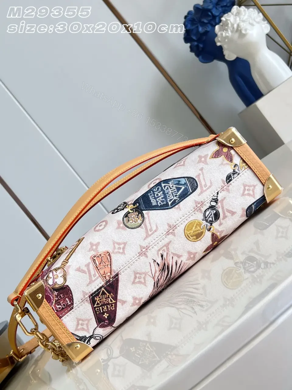 View 3 of Pale Pink Leather Trim Tote: Luxe Monogram Travel Briefcase