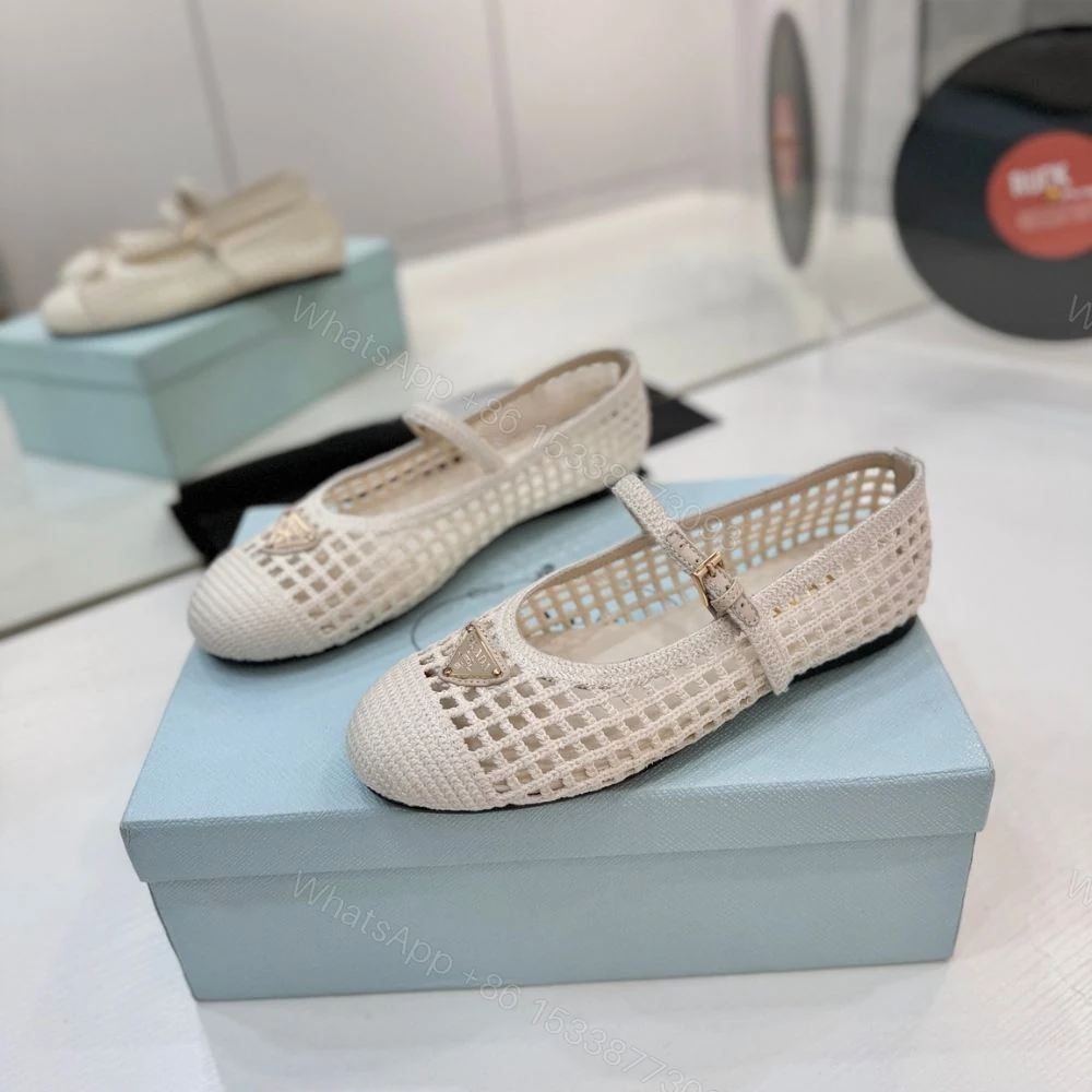 View 4 of Prada Crochet Ballerinas White