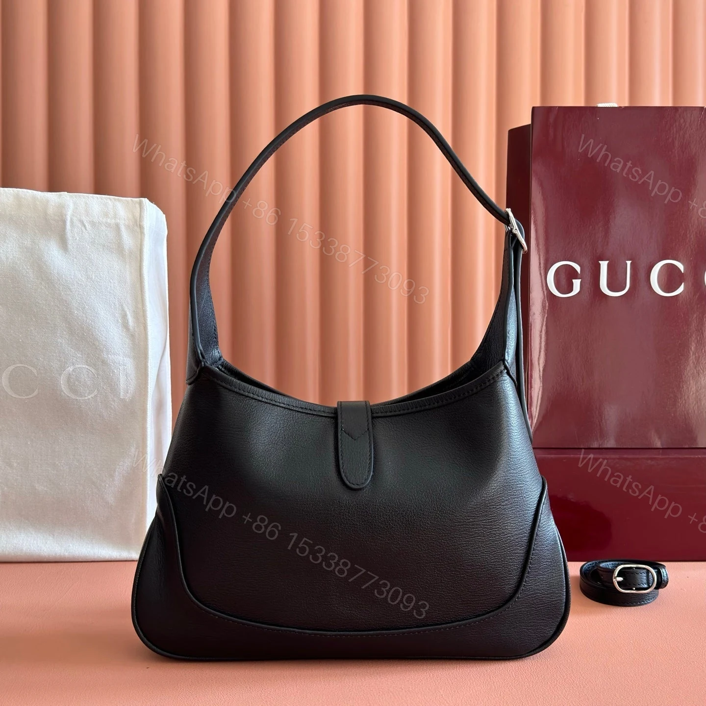View 4 of GUCCI 26S JACKIE SLIM SHOULDER BAG 28 IN BLACK CALFSKIN