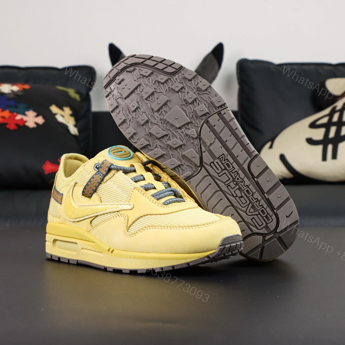 View 3 of Air Max 1 Travis Scott Cactus Jack Saturn Gold Reps