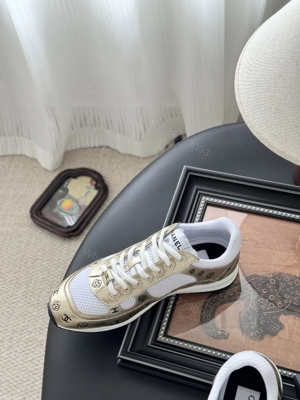 View 2 of Gold-Tone Leather Sneakers: Luxe Comfort, Designer-Inspired Style