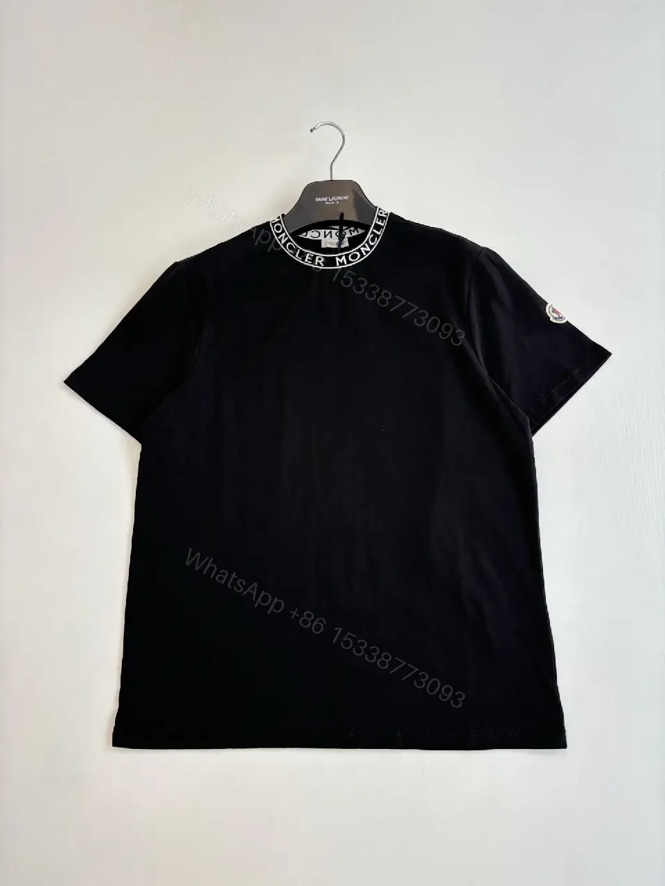 View 7 of Black Cotton Tee with Moncler Logo Collar
