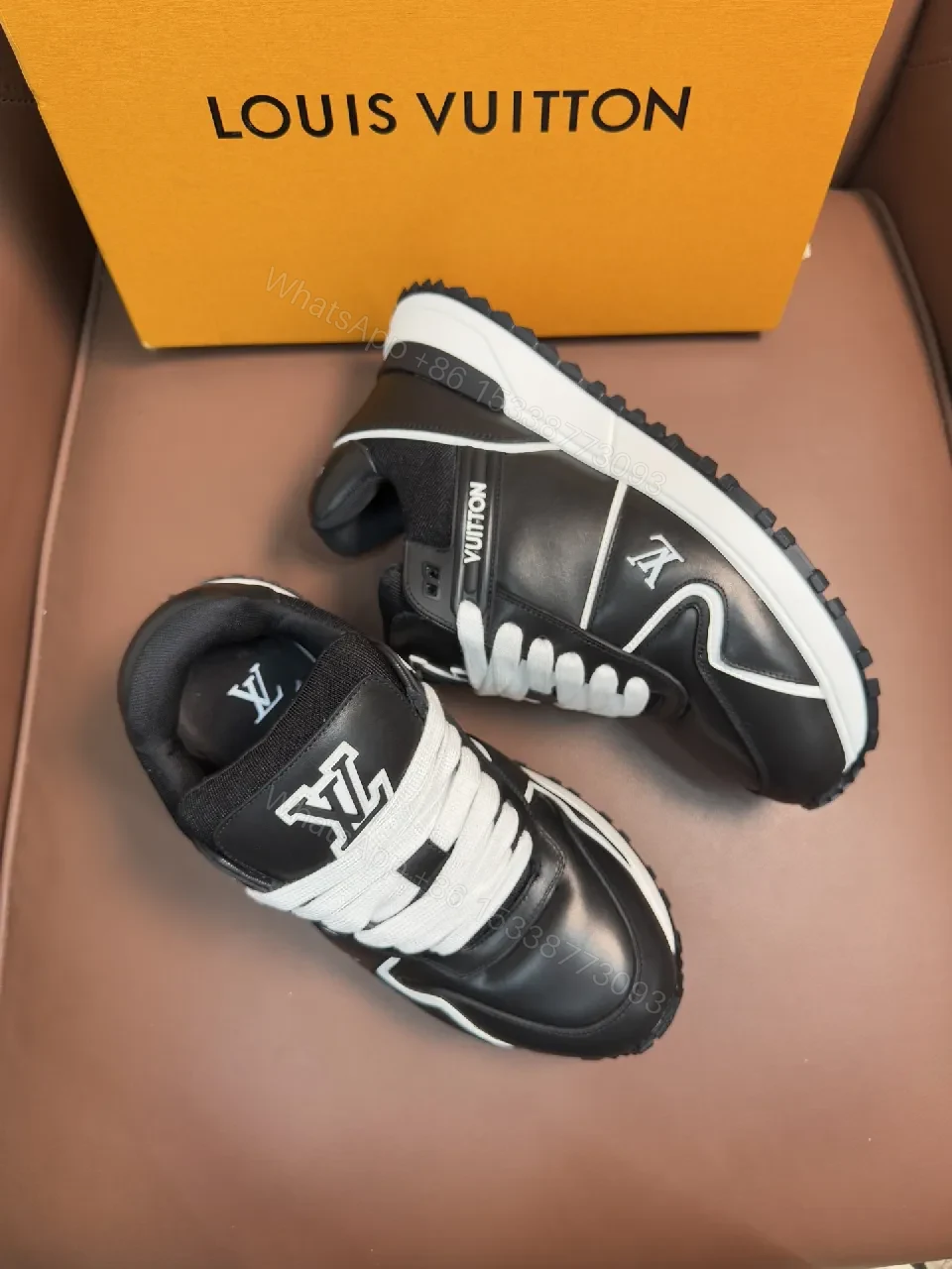Bold Contrast Leather Sneakers - High-Top Luxury Comfort — view 1