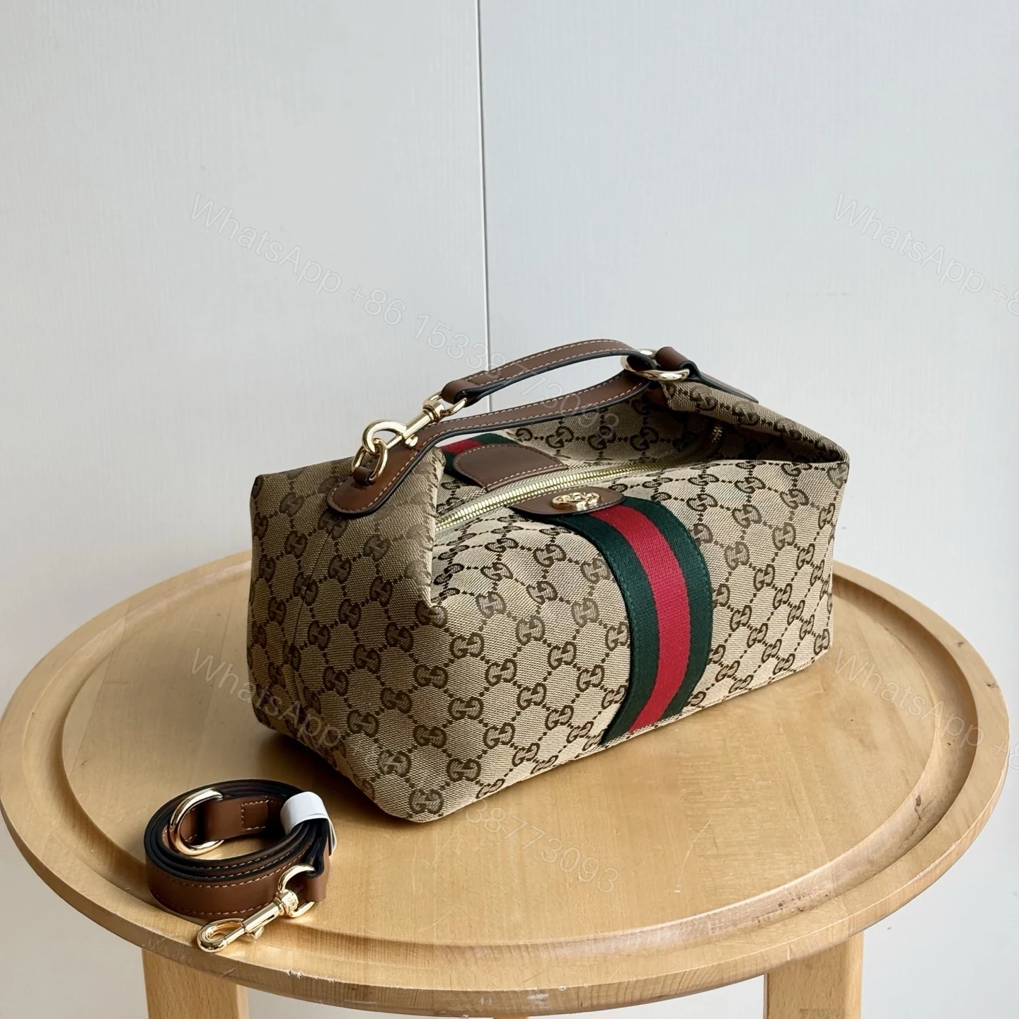 View 3 of Gucci Vanity Medium Top Handle Bag Beige And Brown GG Canvas 27Cm