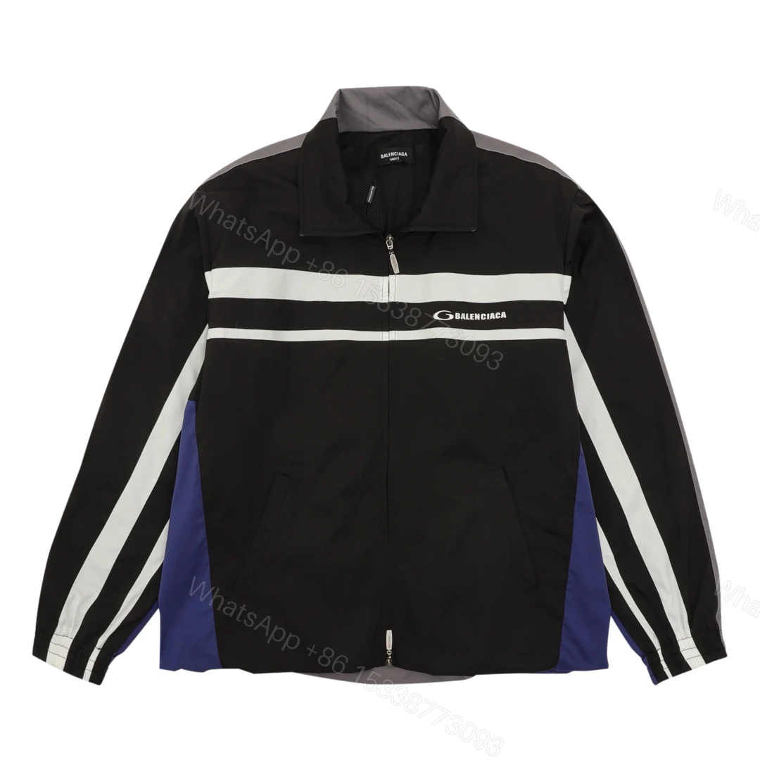 Balenciaga 高仿男士黑色拼接外套 條紋撞色立領潮流款 — view 1
