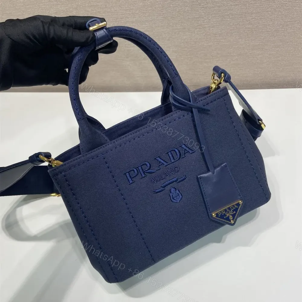 View 3 of 高仿Prada*1BA038刺繡徽標Tote手袋深藍Mini免檢版