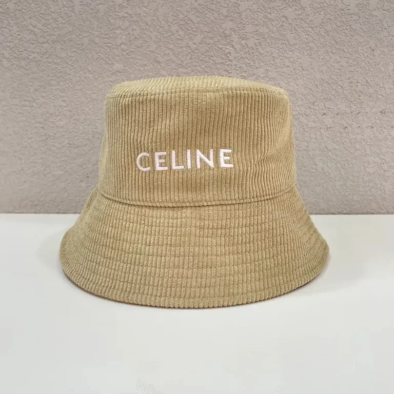 View 6 of Teal Cord Bucket Hat with CELINE Logo Detail
