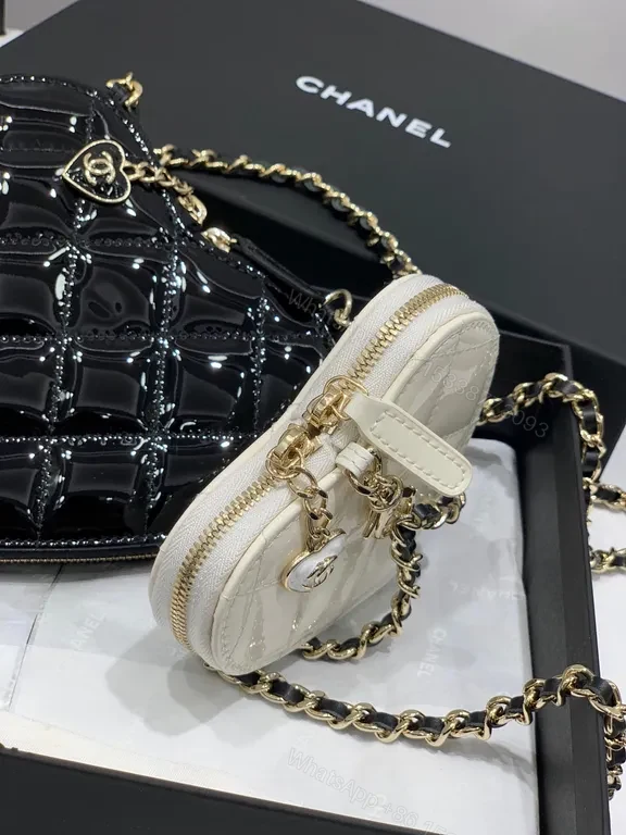 View 7 of Chanel White-Black Heart-Locket Mini Bag: Luxe Quilted Charm