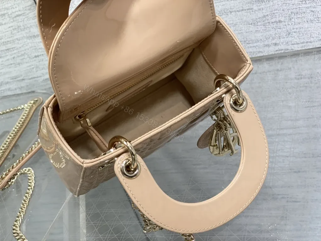 View 7 of Chic Quilted Mini Handbag â€“ Gold Chain & Charms, Nude