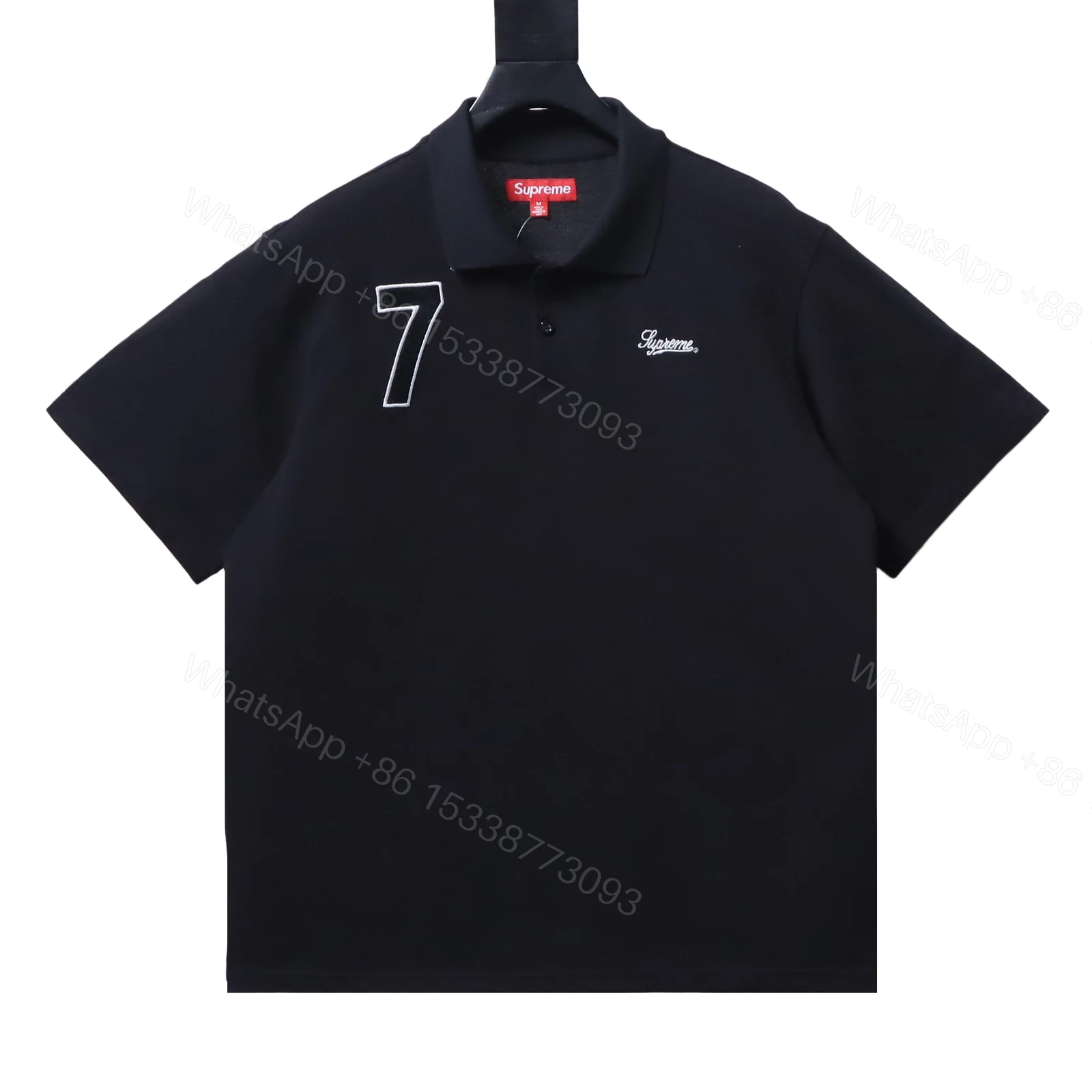 Supreme 25SS No.7 Script Embroidered Short-Sleeve Polo Shirt Black — view 2