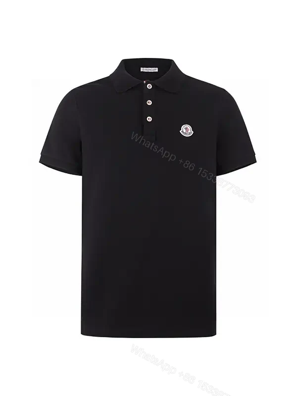 Classic Black Polo with Subtle Crest, Premium Cotton-Blend, Menswear — view 1