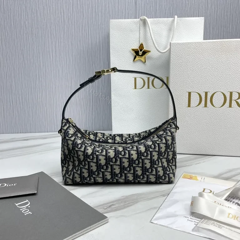 Chic Dior-Pattern Shoulder Bag with Black Leather Strap — view 1