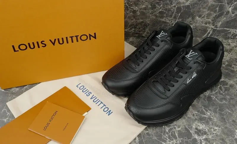 Black Leather Sneakers Casual Louis Vuitton Style Signature LV Logo Sneaker — view 1