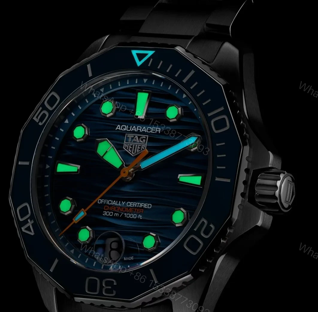 View 9 of TAG Heuer Aquaracer Automatic Watch 43MM Black Wave Dial Ceramic Bezel Stainless Steel Bracelet Premium Edition TAG-AQUA-WAVE-BLK-43