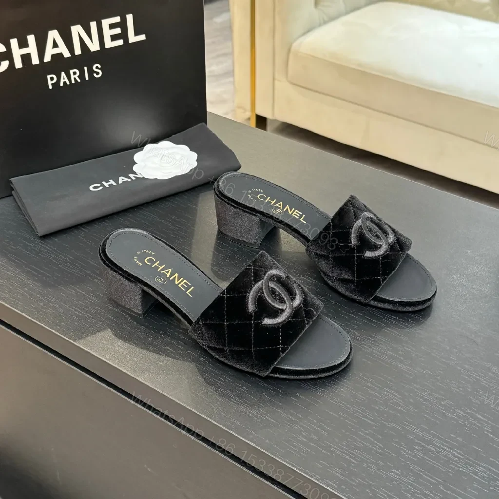 Quilted Velvet Mules: Logo Detail, Everyday Luxury, Comfort — view 1