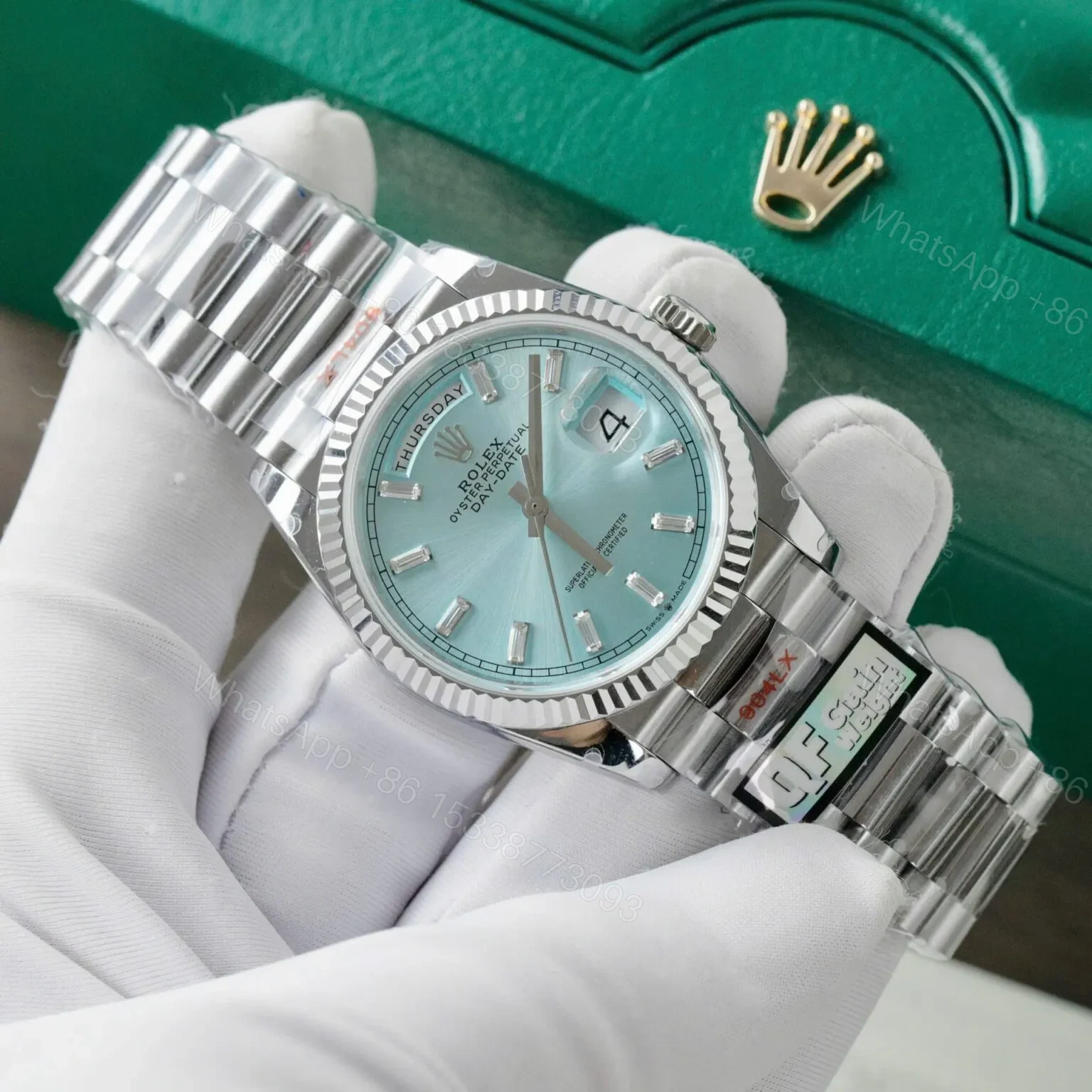 View 3 of Superclone Rolex Day-Date Ice Blue Diamond Dial 128236-0009 36 mm