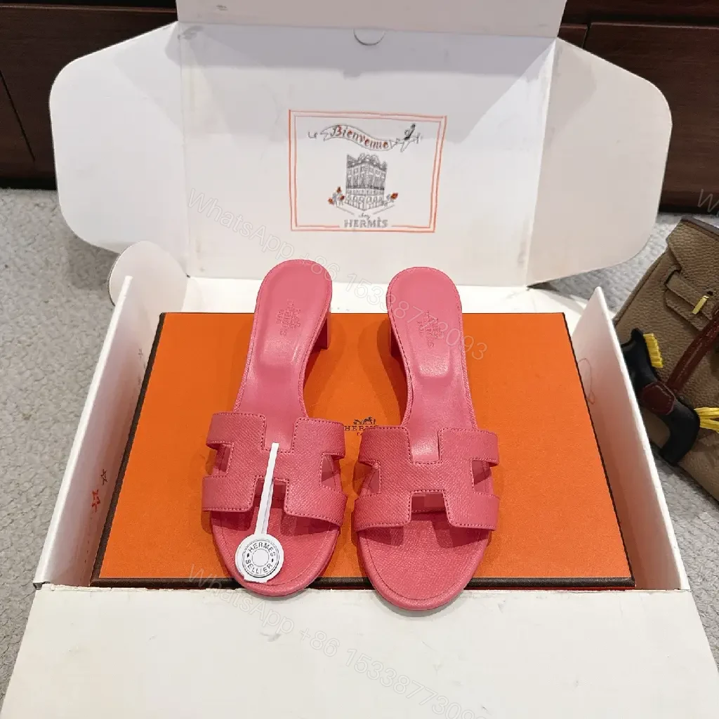 View 2 of Pink Pink Leather Hermès-Inspired Slide Sandals
