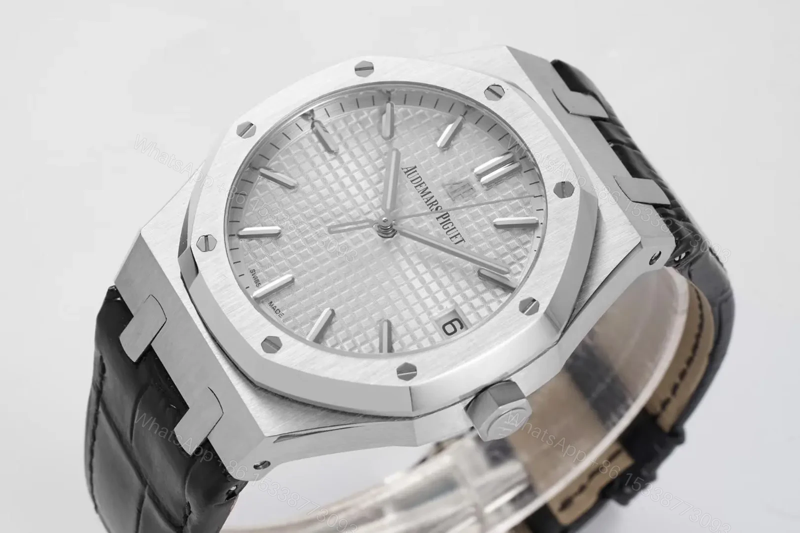 View 3 of KZ Factory Audemars Piguet Royal Oak 15500 Stainless Steel Watch with Black Leather Strap