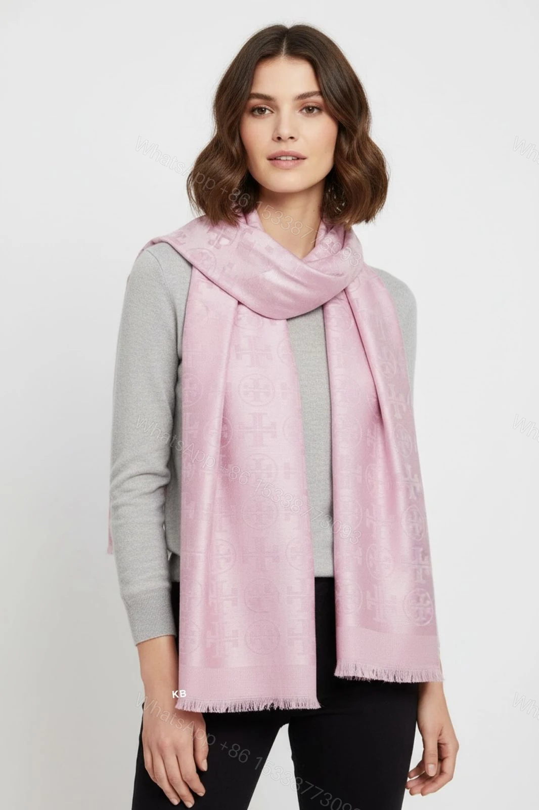 View 3 of First Copy Tory Burch Off-White Semi-Woollen Winter Stole for Women