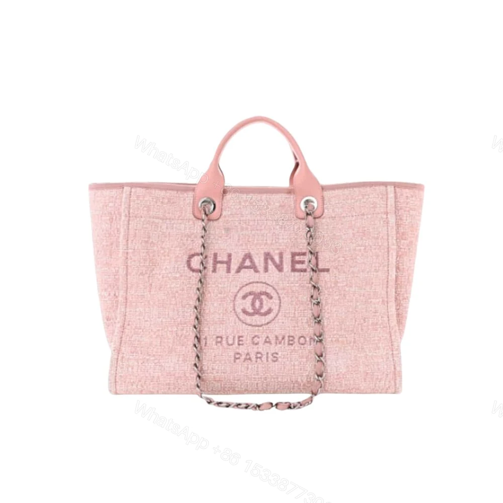 Chanel Deauville Shopping Tote Bag Tweed Pink 37Cm — view 1