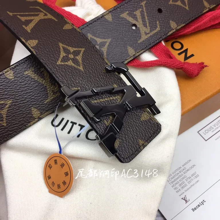 View 5 of Iconic LV Monogram Belt â€“ Premium Leather Backing, Gunmetal Buckle