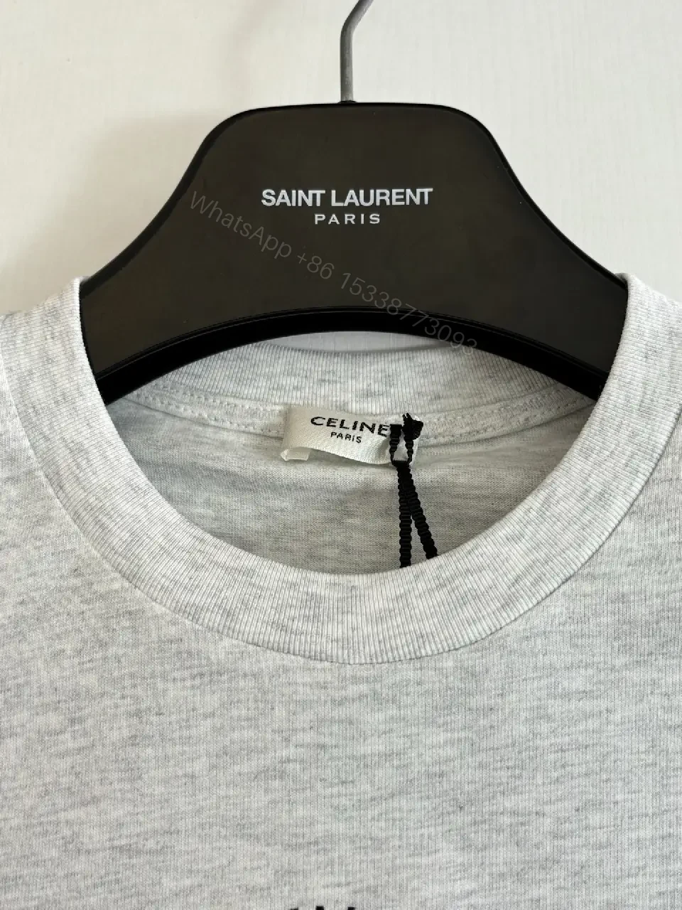 View 6 of Grey Heather Cotton Crewneck Tee — Subtle Luxe Logo, Everyday Comfort