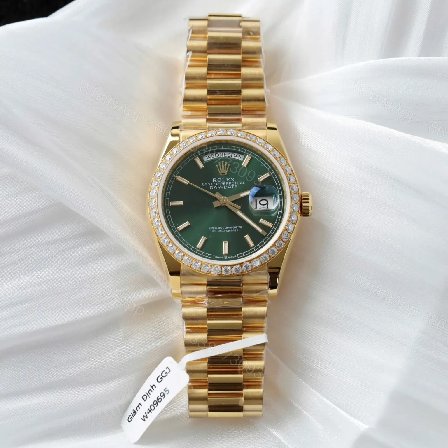 View 2 of Superclone Rolex Day-Date Bright Green Diamond Dial 128398tbr-0035 36 mm