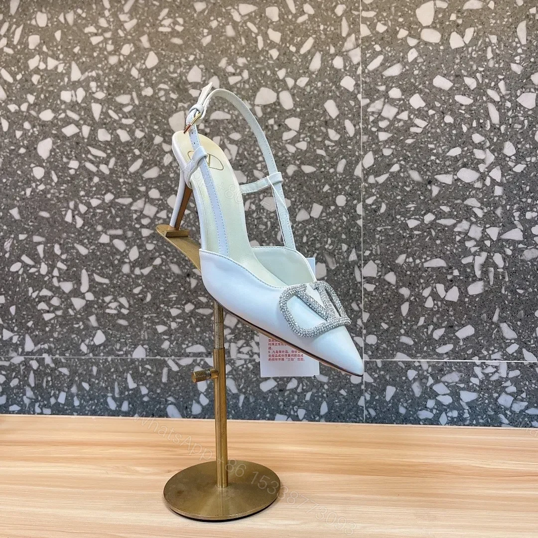 View 6 of Valentino Women White Leather Pointed Slingback Pumps