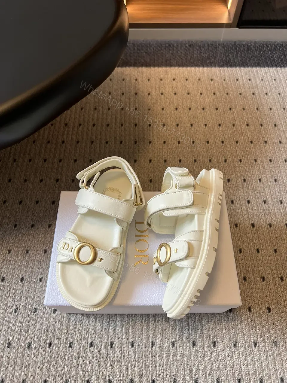 View 7 of Chic White Leather Sandals with D‐Ring Hardware