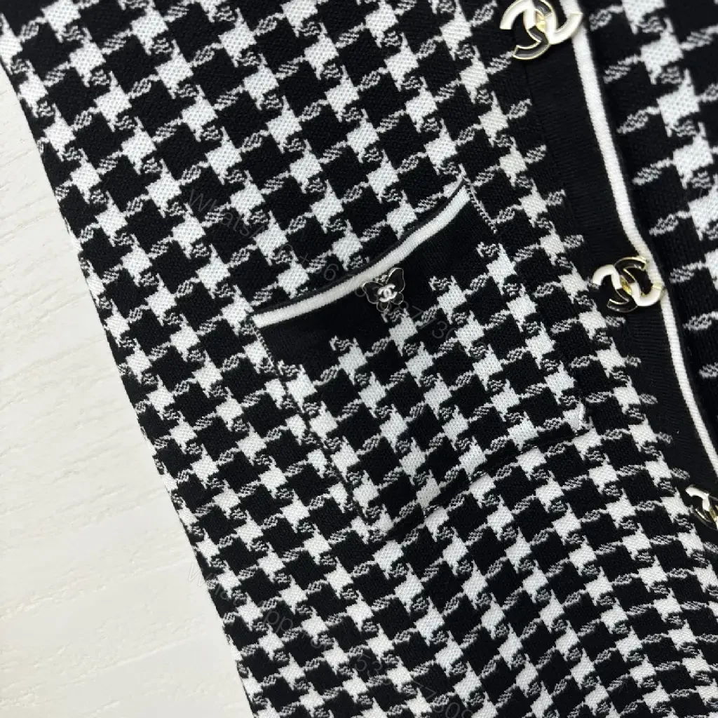 View 7 of Chic Textured Sleeveless Dress with Bold Houndstooth Pattern