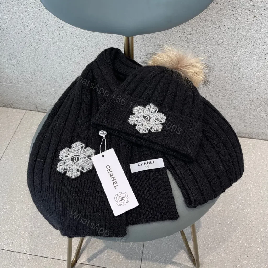 View 7 of Black Knit Set: Embellished Snowflake Beanie + Scarf Duo