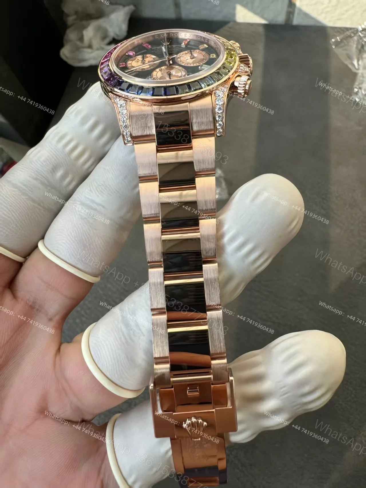 View 16 of Rolex Super Clone Rainbow Daytona 1:1 Replica Watch – 18K Rose Gold