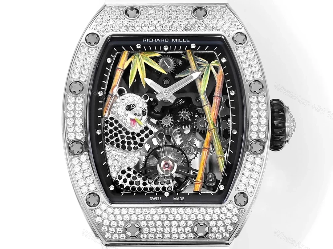 View 6 of Richard Mille RM26-01 Panda Tourbillon Watch Full Diamond Giant Panda Bamboo Art 18K White Gold Mechanical Luxury EditionRM26-01-PND-WHT