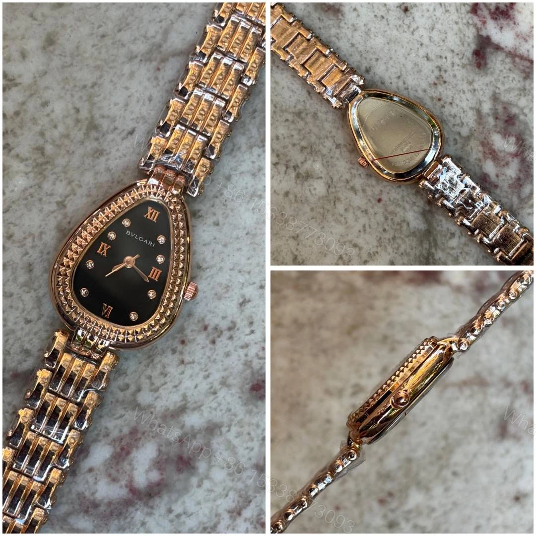 First Copy Bvlgari Serpenti Silver Rose Gold Black Dial Diamond Bezel Women’s Analog Watch — view 1