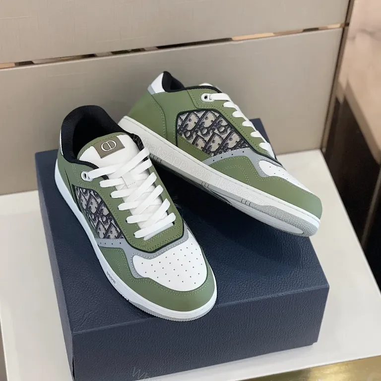 View 4 of Olive White Luxe Low-Top Sneaker with Signature Panel