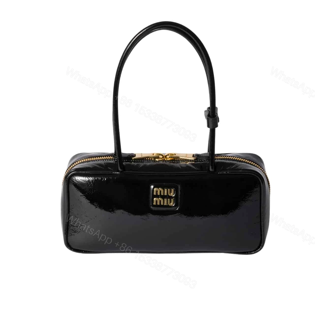 MIUMIU BEAU NAPLAK PATENT BAG BLACK 28CM — view 1