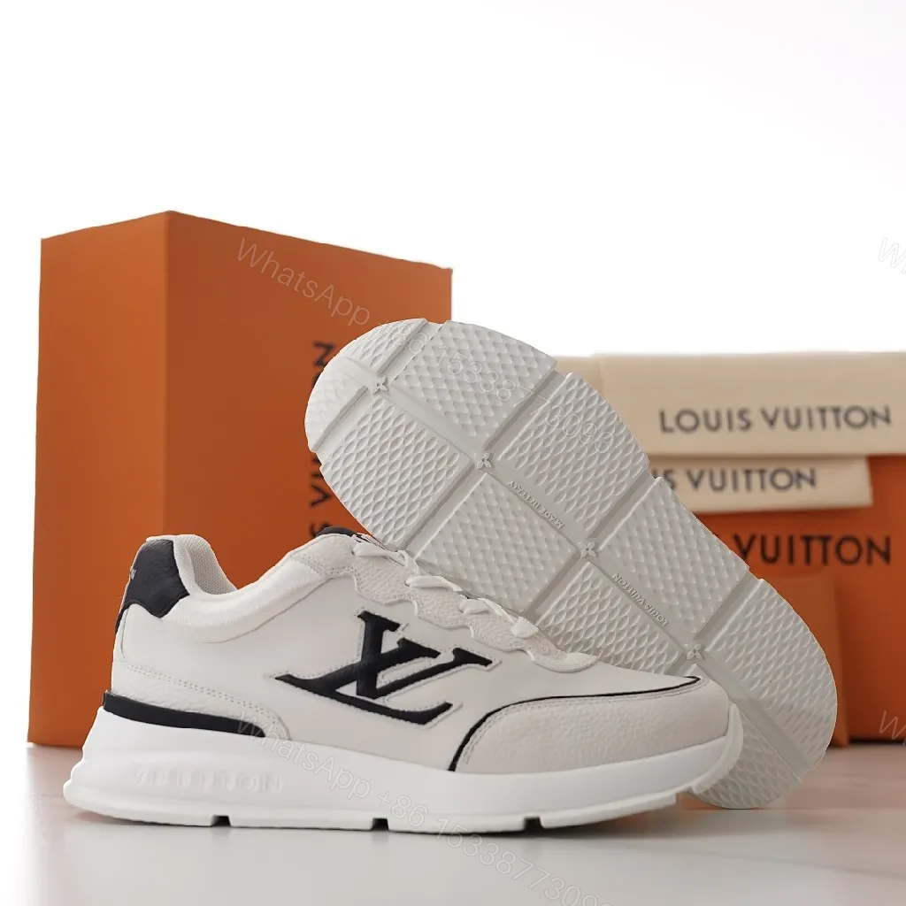 View 3 of White Leather Luxury-Style Sneakers with Monogram Accents