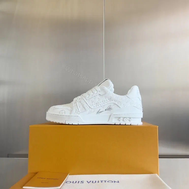 View 4 of Premium Leather LV-Accent White Sneakers: Classic, Comfortable, Versatile