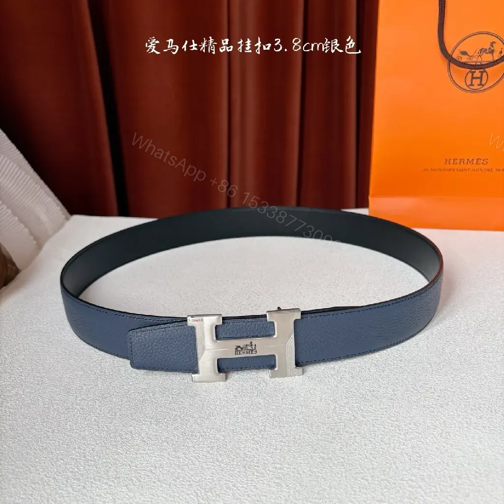 View 6 of Blue Leather Belt with H Buckle – Premium Everyday Luxury Belt