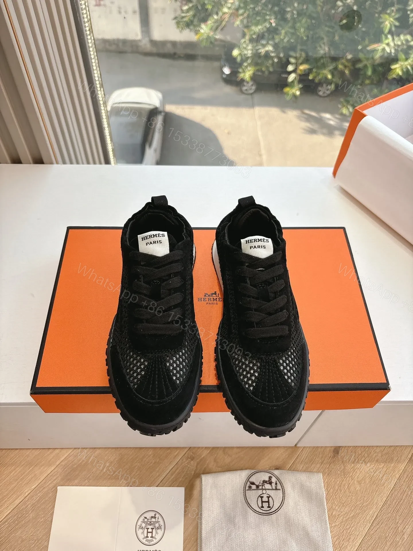 Hermes Women Black Suede Mesh Sneakers — view 1