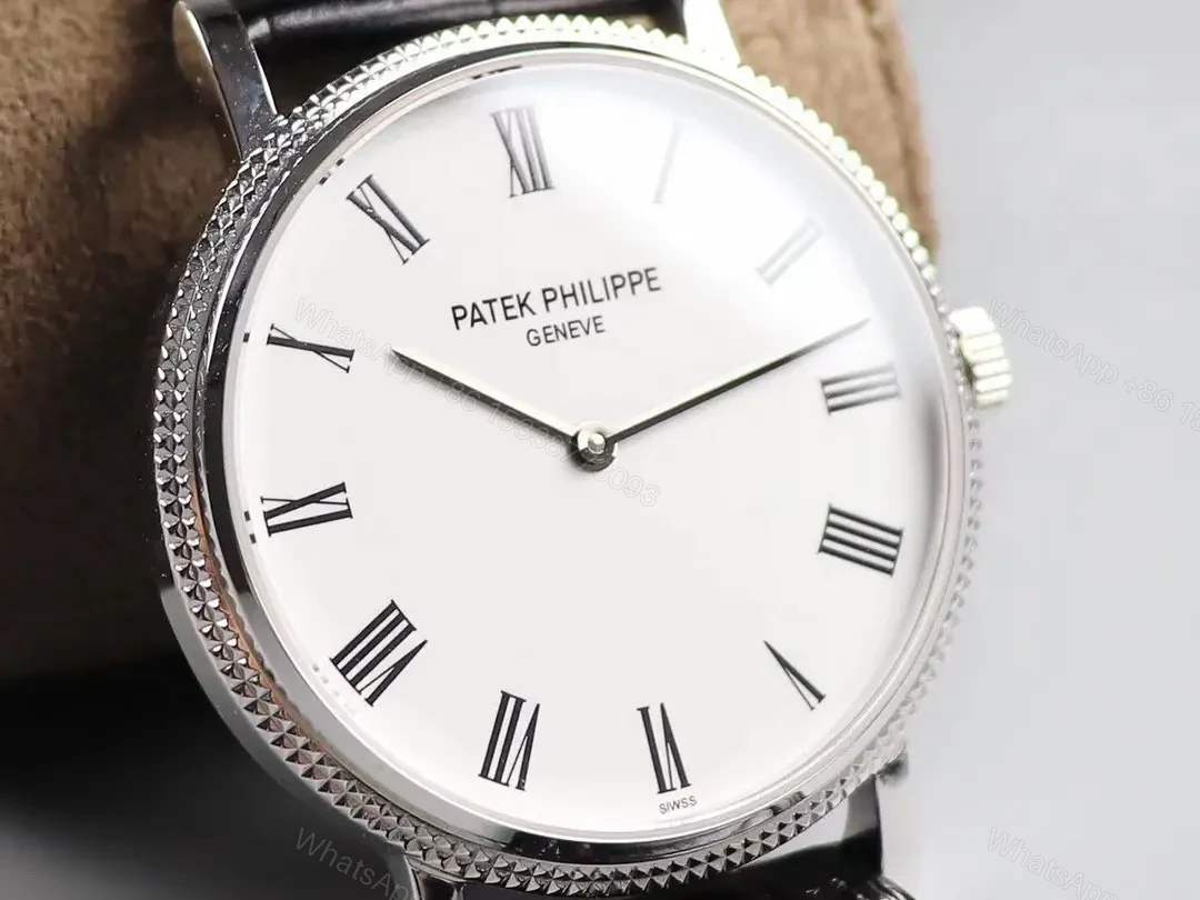 View 3 of Patek Philippe Calatrava 5120G Ultra Thin White Dial Watch with Roman Numerals and Black Leather Strap