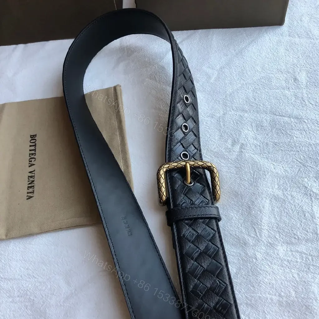 View 6 of Intrecciato Leather Belt with Brass Buckle — Luxury Everyday