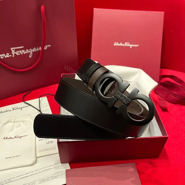 View 3 of Black Leather Belt with Double-G Buckle â€“ Italian Craftsmanship