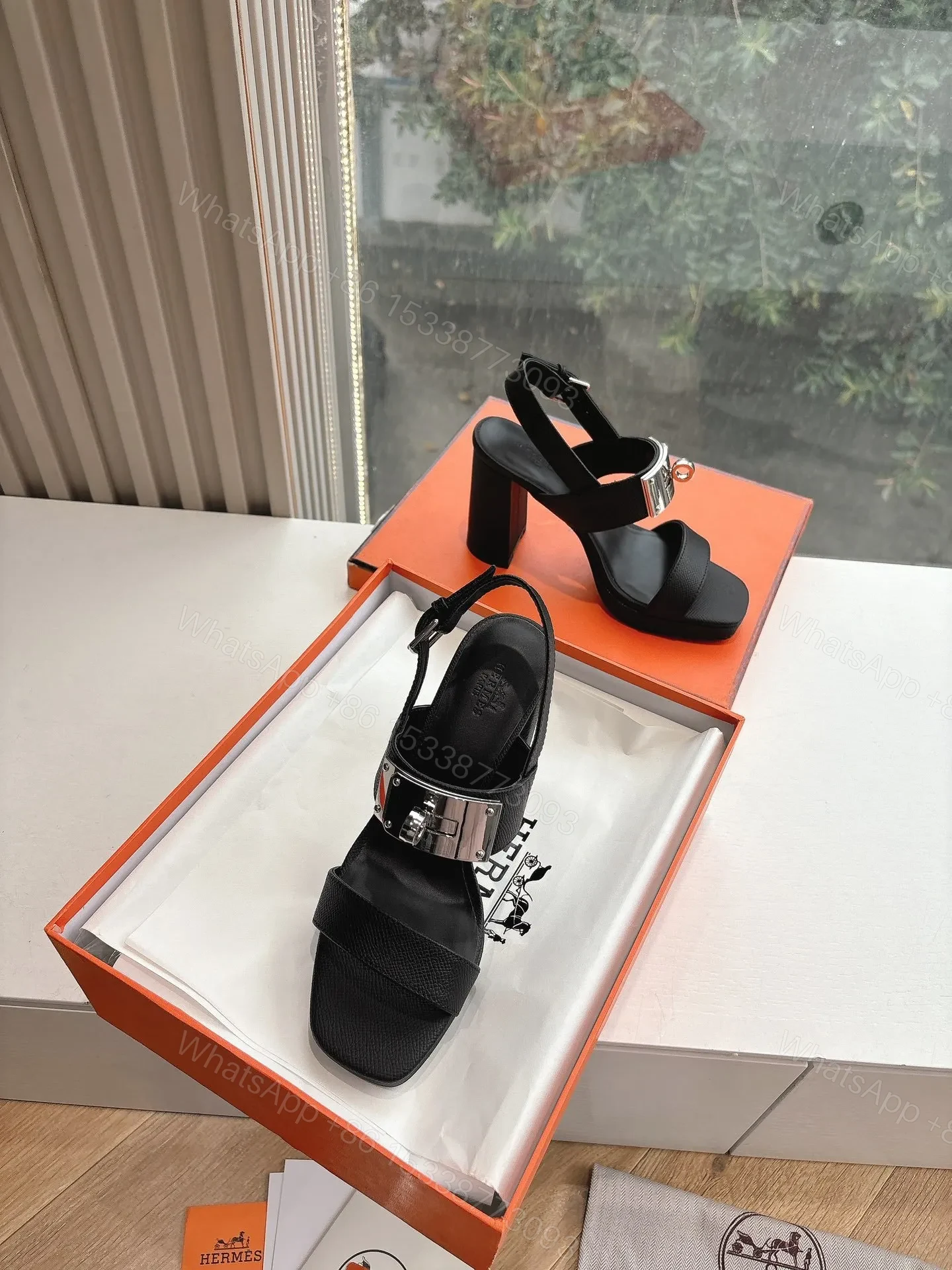 View 4 of Hermes Women Black Leather Sandals