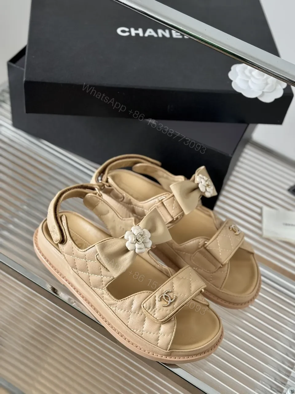 View 4 of Soft Metallic Leather Bow Sandals — Embellished, Open-Toe Comfort