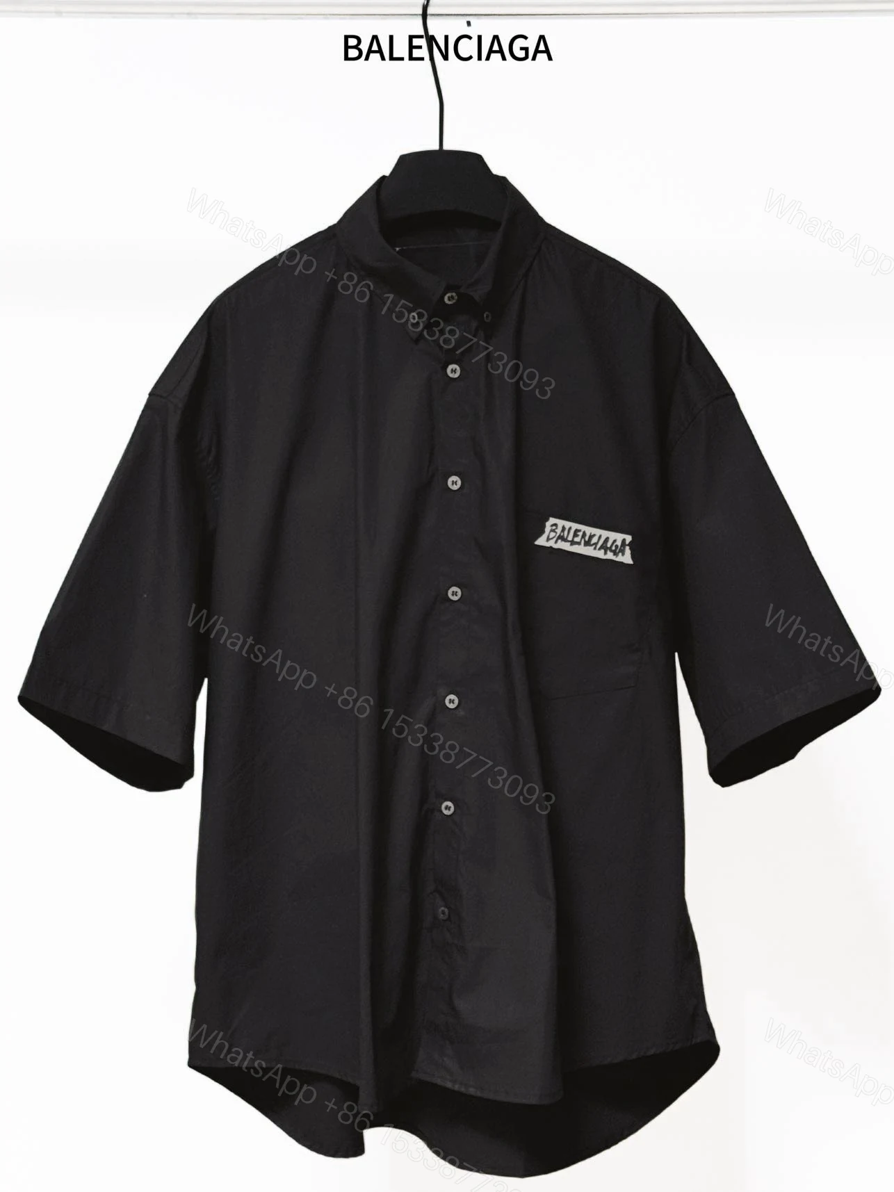 Balenciaga A貨襯衫 男款黑色貼布LOGO短袖寬鬆襯衣 — view 1