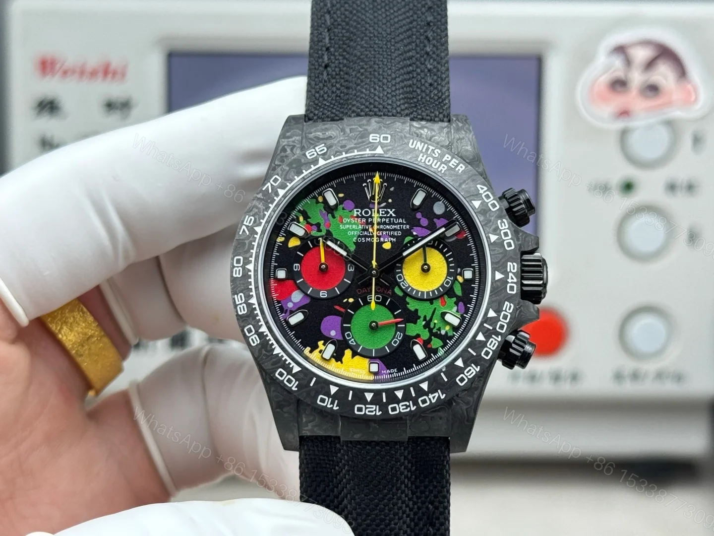 Rolex Daytona Carbon Fiber Graffiti Replica 40MM Premium Black Fabric Strap R74-GRAFFITI — view 1